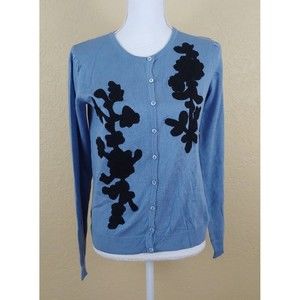 Pamela Dennis Womens Top Small Silk Cashmere Blue Button Down Embroidered QVC